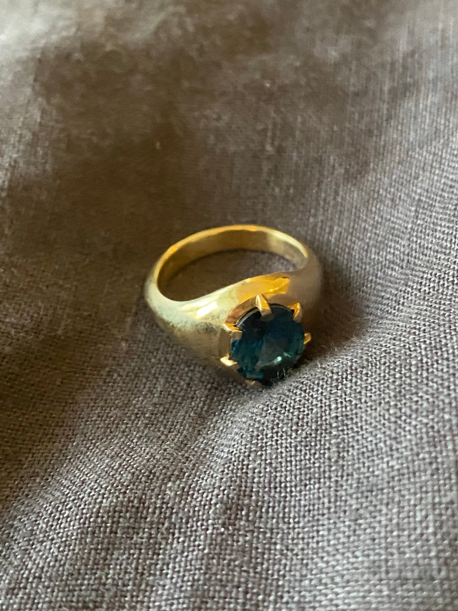 London Blue Topaz Signet Stone Gold Ring